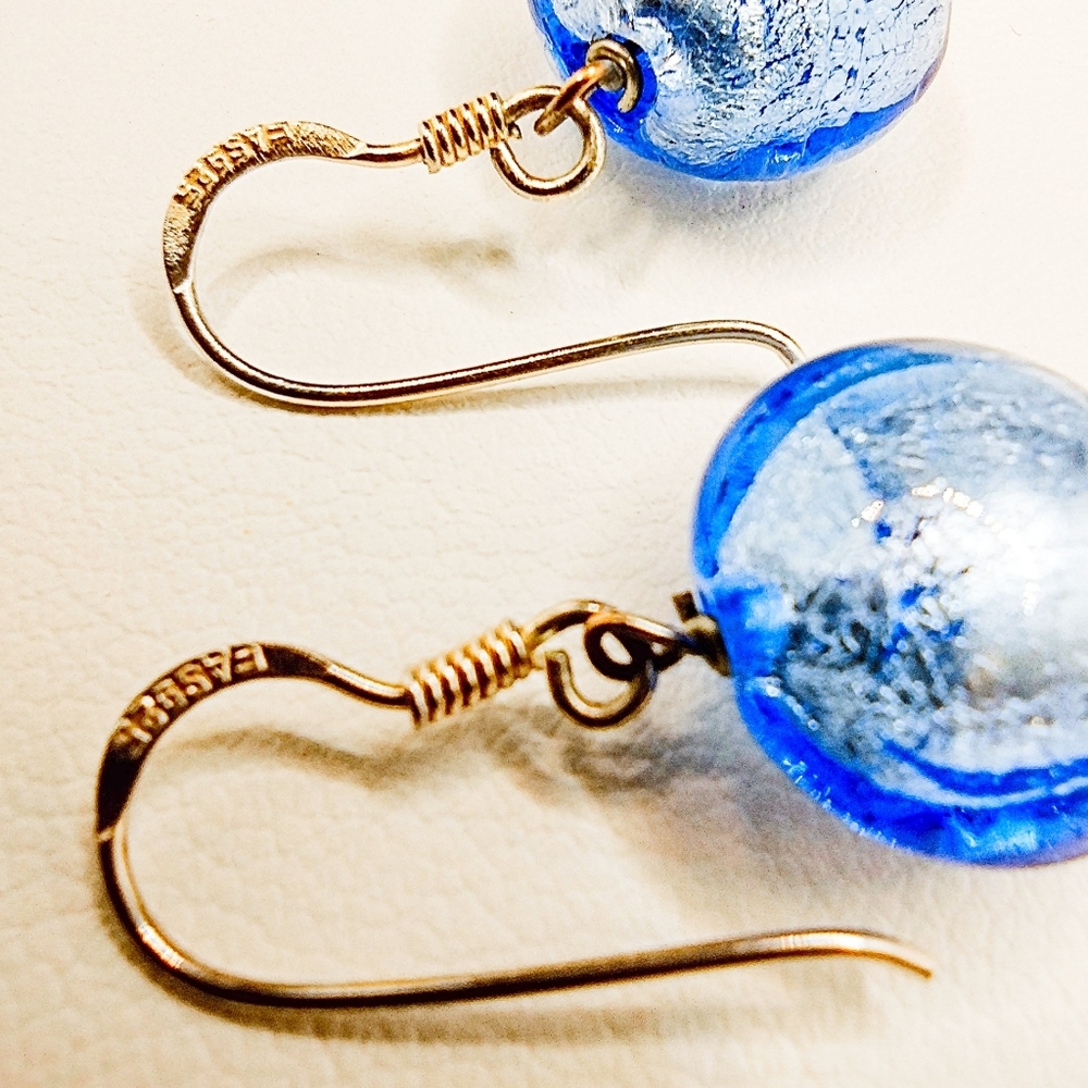 COPY- BLUE MURANO GLASS EARRINGS REAL VENICE GLASS - Picture 6 of 10